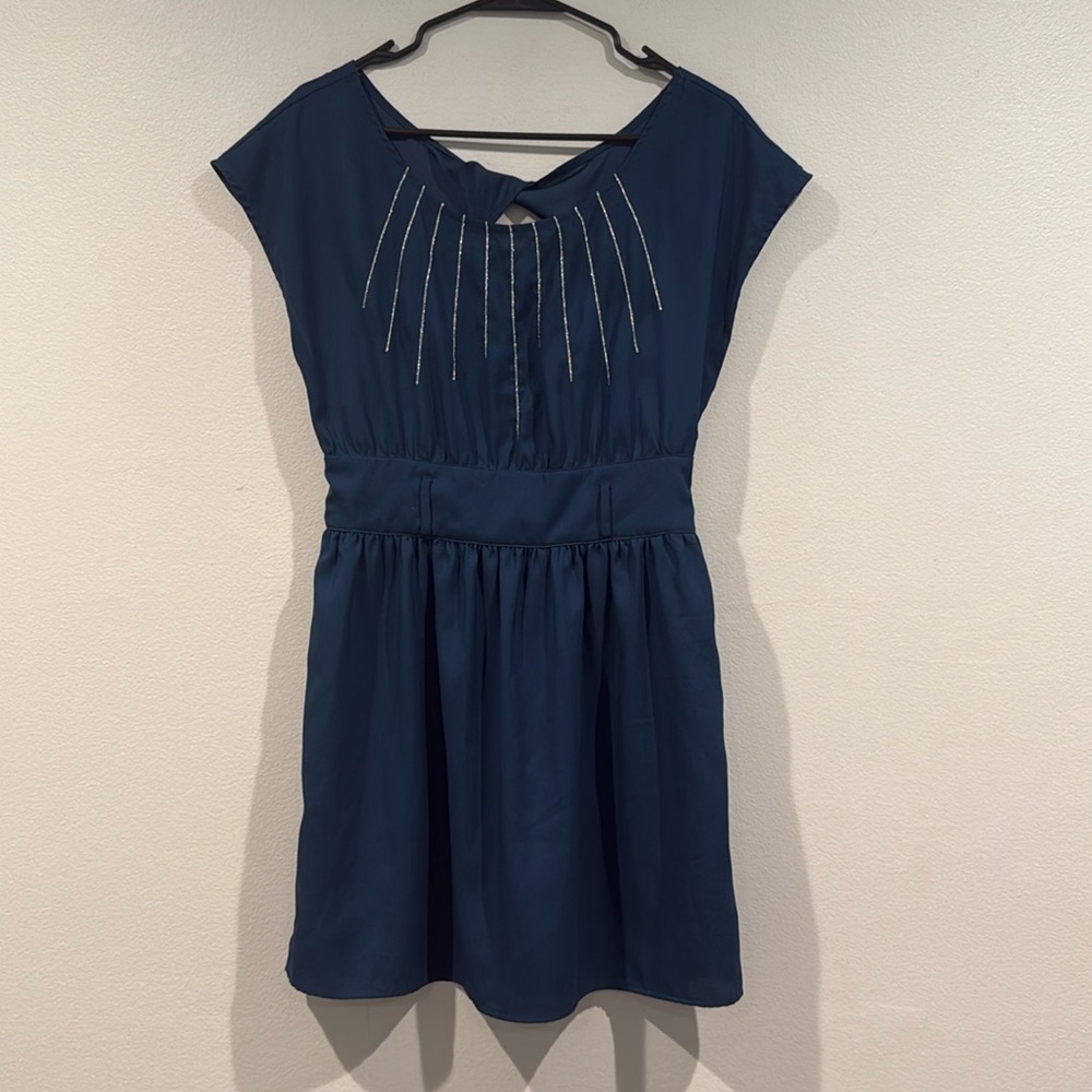 Rory Beca Forever 21 Blue and Silver Short Mini Dress with Open Back Size Medium